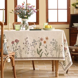 ISAENNE Floral Tablecloth for Rectangular Tables,Linen Table Cloth with Colorful Flowers Pattern,Heavy Durable Table Cover for Dining Thanksgiving Kitchen Decor Party Banquet Christmas,55"*87"