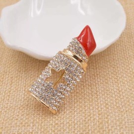 ZARD Red Lipstick Fashion Pin Brooch with Crystal Rhinestone Accents