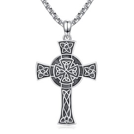Twoowl Crucifix Necklace for Men 925 Sterling Silver Celtic Cross Pendant Christian Cross Necklace Talisman Religious Jewellery Gifts for Men Women