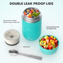 WayEee Food Flask, Food Flask for Hot Food Stainless Steel Food Jar with Folding Spoon-710ml (Blue)