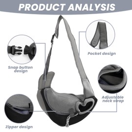 Small Dog Sling Carrier, Mesh Adjustable Pet Sling Carrier Zipper Pocket Breathable Hand Free for Small Medium Dogs Cats Outdoor Travel (up to 5 pounds)