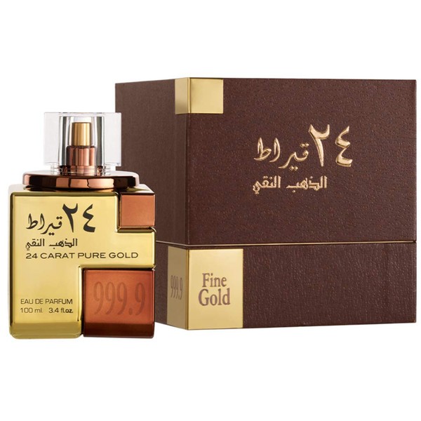 24 Carat EDP - 100 ML (3.4 oz) I Classic combination of Oudh, roses and vanilla I Incense, Amber, Leather, Musk, & Vanilla I Very Strong Smell I Powerful Arabic Attar perfume I by Lattafa (24 Carat Pure Gold)