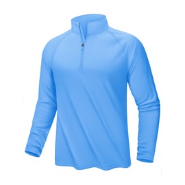KEFITEVD Mens Long Sleeve Sun Protection Shirts 1/4 Zipper Athletic Golf Shirts Casual Dry Fit SPF 50+ Rash Guard Tops Blue L