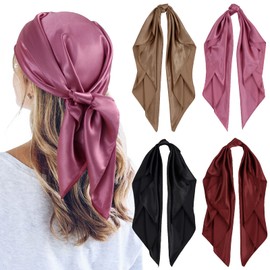 QBSM 4 Pcs 35'' Satin Head Scarf Silk Feeling Neck Scarves Hair Wrap for Sleeping Large Square Headscarf for Women