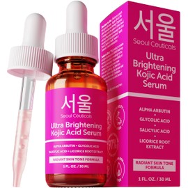 SeoulCeuticals Korean Skin Care Kojic Acid Serum Alpha Arbutin – Dark Spot Remover Corrector Glycolic Acid + Salicylic Acid K Beauty 1oz