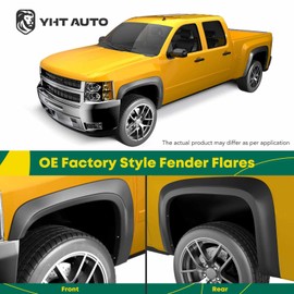 YHTAUTO OE Factory Style Fender Flares w/Hardware Kit Replacement for Chevy Silverado 1500 2014-2018, Silverado 2500 HD/3500 HD 2015-2019, Shiny Black, Set of 4, Front & Rear