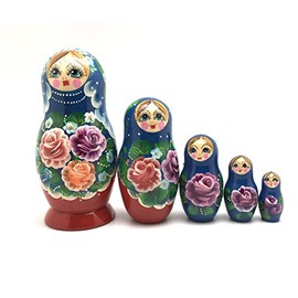 Russian Beauty Nesting Dolls 5 Pieces Set Hand Carved Hand Painted Babushka Doll