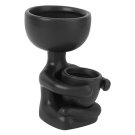 iplusmile Sitting Human Shaped Ceramic Flower Pot Creative Desktop Planter Black Unique Table Ornament for Succulents Cactus Home and Office Decor