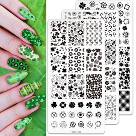 FYSUIMU 3Pcs St. Patrick's Day Nail Art Stamping Plate Kit Lucky Shamrock Clover Plaid Design Nail Art Plate for Irish Holiday DIY Print Manicure Salon