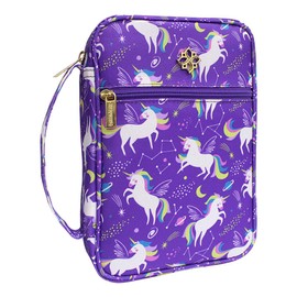INSPRING Bible Cover Case/Book Cover for Kids with Handle and Pocket fits NIV Adventure Bible Gift for Mother, 9.8x6.5x2.4 in, （Purple Unicorn）