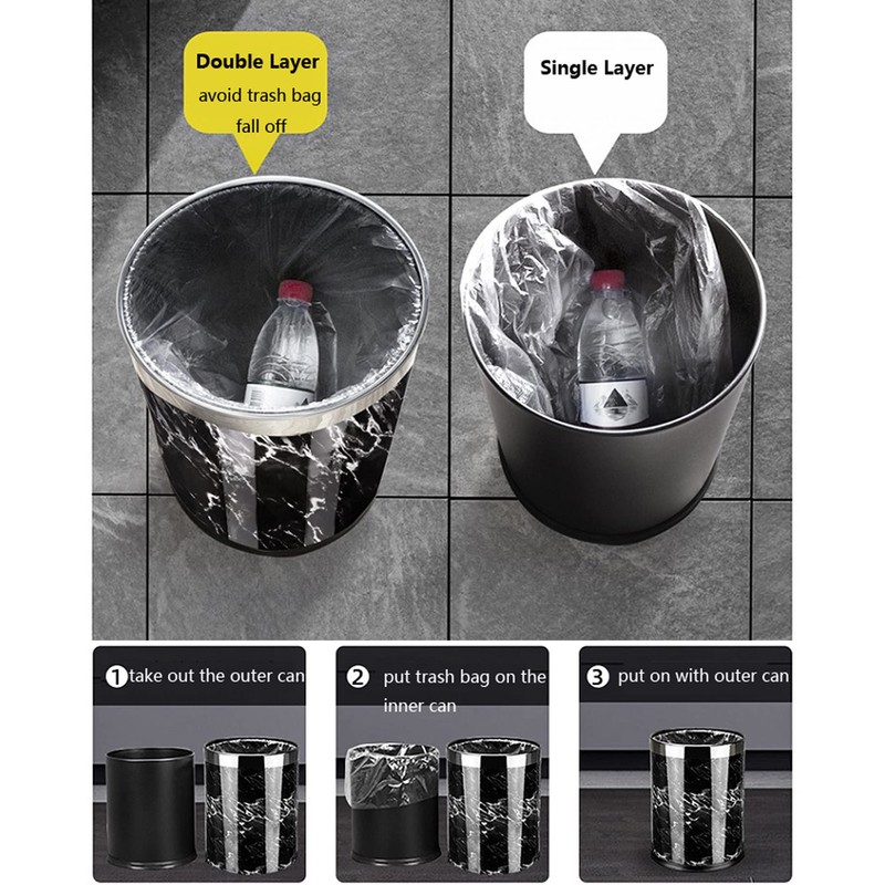 Luxury Metal Waste Bin with Leather Cover,Open Top Office Wastebasket,Double