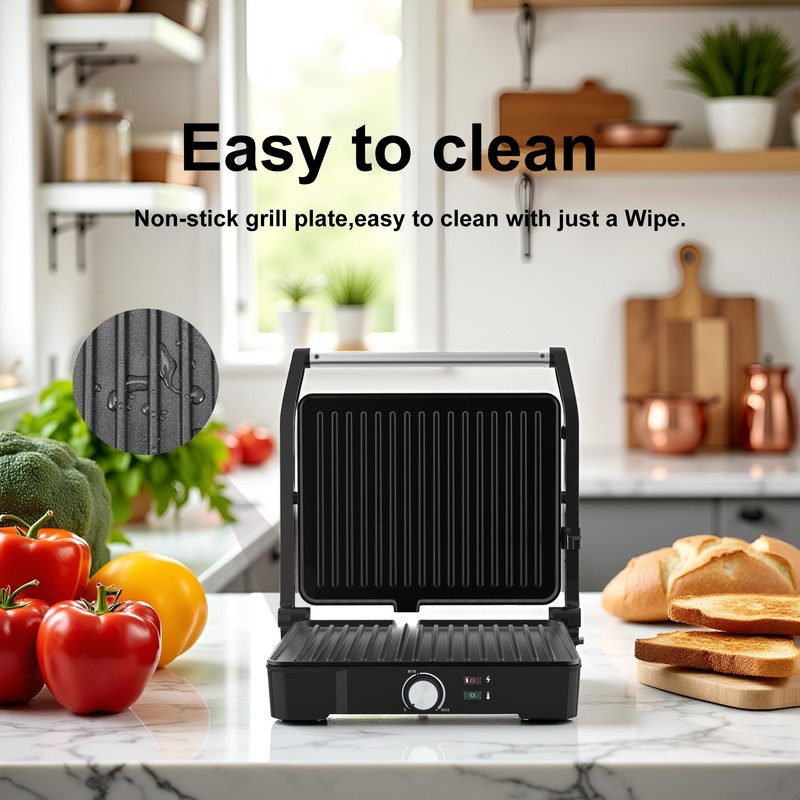 MUBENLIFE Panini Press,Sandwich Press Grill,180 Degree Open,Perfect for Grilling Sandwich,Steak,Burger,Non-Stick