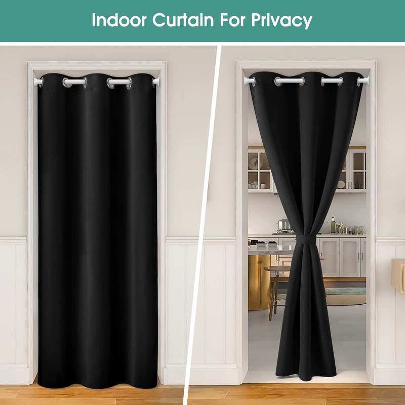 HOMEIDEAS Black Doorway Curtains Privacy, Grommet Closet Curtain for Bedroom,