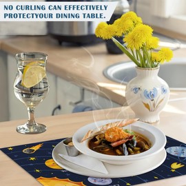 Cute Cartoon Planets Placemats Set of 4, Waterproof Place Mats Non-Slip Washable Table Mats Set for Kitchen Dining Holiday Party Wedding Decor 12x18 Inch