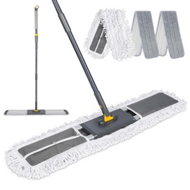 Masthome 32'' Commercial Dust Mop, 60'' Adjustable Flat Mop with Long Handle, Industrial Dust Mop with 1 Cotton & 2 Microfiber Mop Pads for Hardwood, Tiles, Marble,Vinyl Plank Floors Cleaning