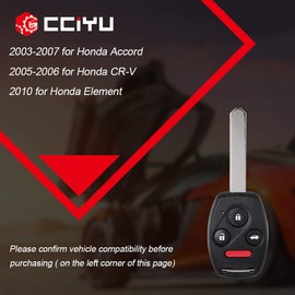 cciyu Remote Key Fob 2003-2007 Fit for Honda Accord 2.4L 2005-2007 Fit for Honda Accord 3.0L 4 Buttons OUCG8D380HA,35111S9A305,2AOKM-HON-V1
