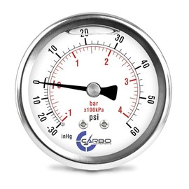CARBO Instruments 2 1-2" Pressure Gauge, Stainless Steel Case, Chrome Plated Brass Connection, Liquid Filled, Compound Vacuum -30 Hg - 0-60 psi Back Mount 1/4" NPT