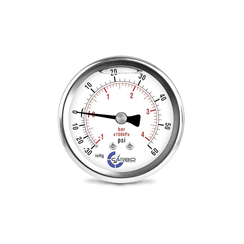 CARBO Instruments 2 1-2" Pressure Gauge, Stainless Steel Case, Chrome