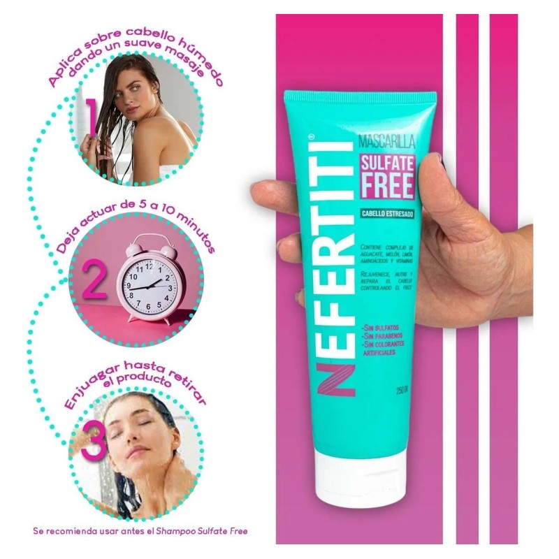 Nefertiti Shampoo y Mascarilla Sulfate Free para Cabello Dañado –