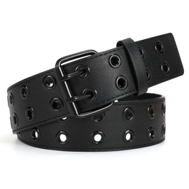 LEACOOLKEY Double Hole Rivet Belt, Punk Belt, Rivet Belt, Hip Hop Belt, Skirt Belt for Women, B-black