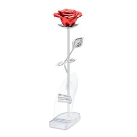 Rose Flower Cremation Urn for Ashes Human Adult Female Male Stainless Steel Mini Decorative Urns for Human Ash Keepsake Memorial for Women Men,Silver-Red