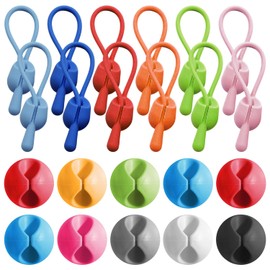 12 Pieces of Wire Ties, with 10 Pieces of Desktop Cable Organizers, Colorful Cable Fixing Straps, Cable Organizing Ties, Suitable for Organizing Headphones, Data Cables, and Wires