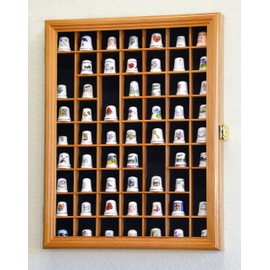 59 Opening Thimble/Small Miniature Display Case Cabinet Holder Wall Rack 98% UV Lockable, Oak