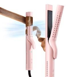 TYMO Airflow Curling Iron for Lasting Curls - Flat Iron Hair Straightener and Curler 2 in 1, Anti-Scald Ionic Curling Wand 1.25 Inch, 360° Cool Air, 5 Temps & Dual Voltage for Long Short Hair, Pink