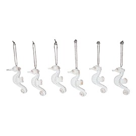 Ebros Gift Pack of 6 Ocean Marine Sea Animals Tree Ornaments As Beach Nautical Hanging Decorative Figurine for Weddings Coastal Accent (Antique White Seahorses)