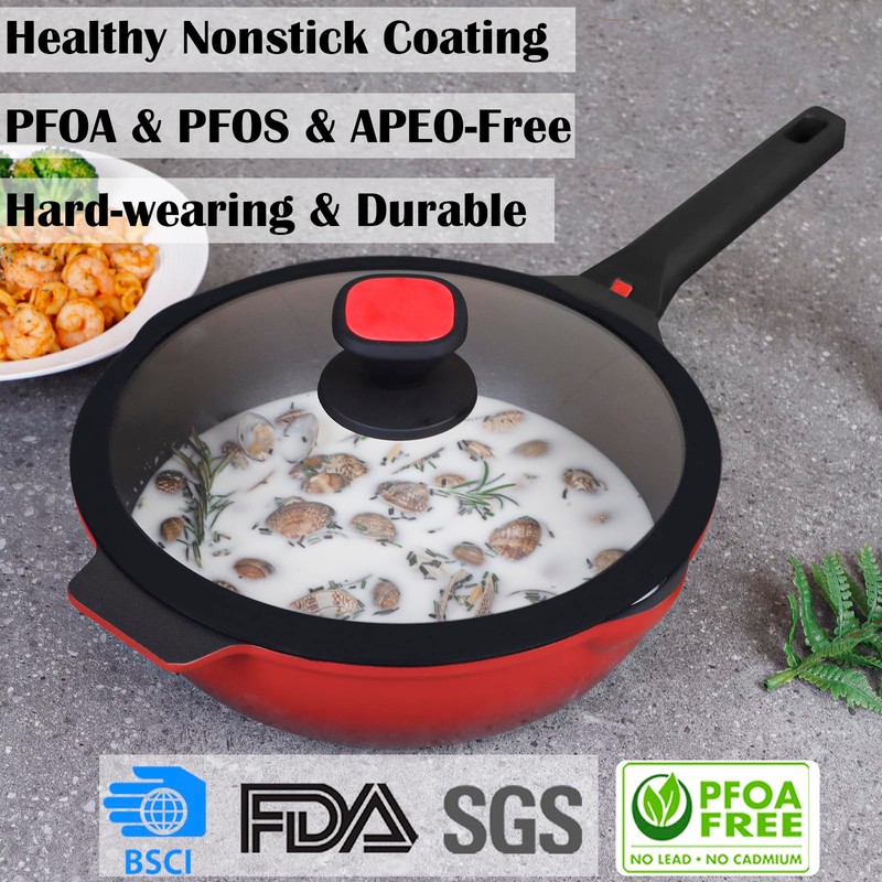 DIIG Nonstick Deep Frying Pan Skillet with Lid, 12 inch/