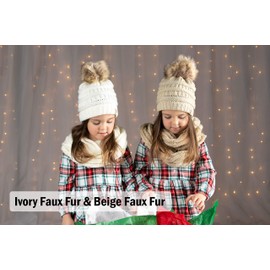 Kids Beanie & Scarf Bundle (POM): Beige