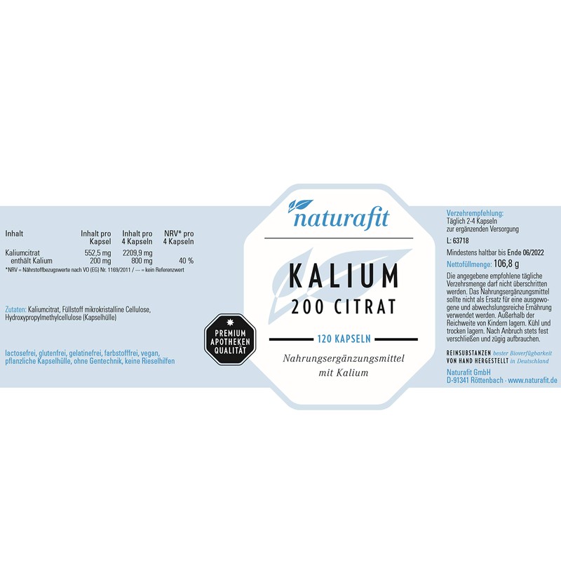 naturafit Potassium 200 Citrate Capsules Pack of 120 Capsules