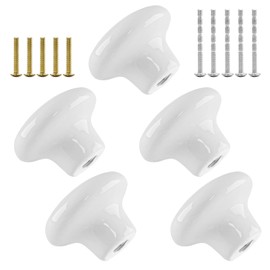 Qjaiune 5pcs Ceramic Cabinet Knobs White Drawer Knobs, Round Shaped Dresser Knobs Cute Kitchen Cabinet Pull Handles, Small Vanity Knobs Hardware Closet Cupboard Knobs for Kids Girls Children's Bedroom
