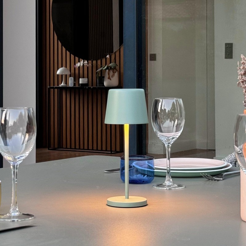 Mini-Tischleuchte, kabellos, Aluminium, Grün, LED, Mini, Olive, weiß, dimmbar, Höhe