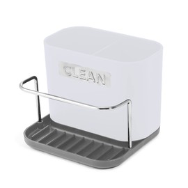 Casa & Casa Regent Sink Organiser with Suction Cups – Compact Kitchen Caddy for Sponges, Brushes & Cleaning Accessories – Durable ABS Material, Modern Design, Non-Slip Base (White/Grey)