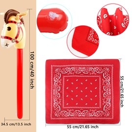 Octaday 12 Pack Inflatable Stick Horse and Paisley Bandanas Blow Up Horse Head Stick Inflatable Stick for Cowboy Party (Color Set 2)