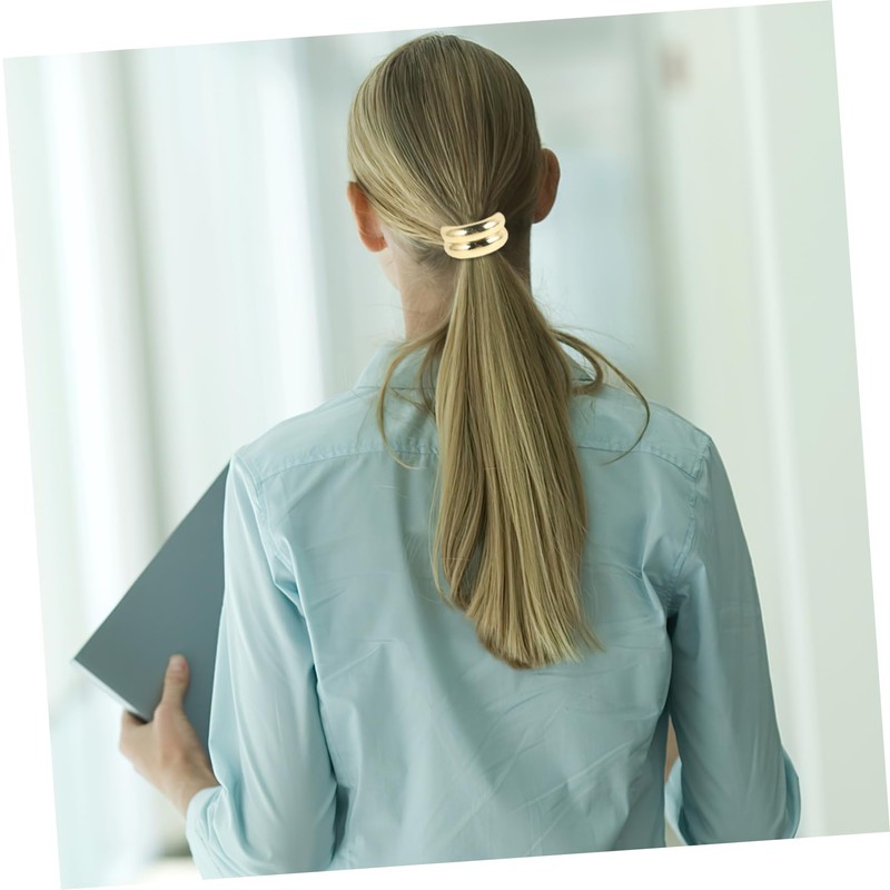 PACKOVE 2Pcs Metal Geometric Elastic Hair Ties for Women High