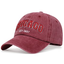 Chicago Hat for Men Women 3D Embroidery Vintage City Dad Hats Baseball Cap Burgundy
