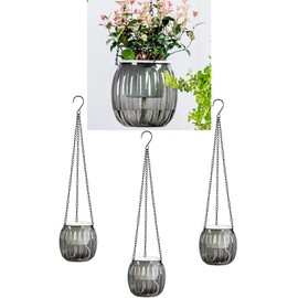 Meicynhoger Set of 4 Vintage Hanging Flower Pots, 10.5 cm Balcony Planters – Transparent Self-Watering Pot with Hooks for Indoor Outdoor, Table, Wall, Terrace and Jardi Grey