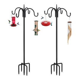 FEED GARDEN 76 Inch Four Shepherd Hooks for Outdoor,Bird Feeder Pole with 5 Prong Base, Adjustable Shepard Hooks for Hanging Plant, Solar Lanterns, Wind Chimes, 2 Pack