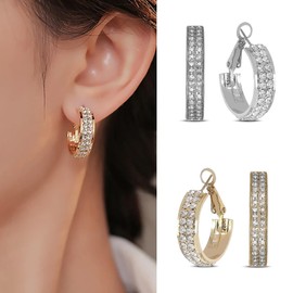 Xumann 4PCS Silver and Gold Clip On Lymphatic Drainage Earrings for Women, Plated Clip On Earings with Crystals