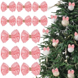 LiBongTa Pink Ribbon Bow 4'' Premade Pink Satin Bow, Gift Bows with Rhinestone, Wrapping Bows for Presents, Greeting Cards, Treat Bags, Wine Bottles, Pink Christmas Bows for Gift Wrapping-12 Counts