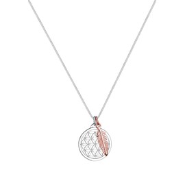 Elli Women’s Luxury Jewellery - Chain Necklace with Flower of Life Feather Pendant - Two-Colour - 925 Sterling Silver, Gold-Plated Silver