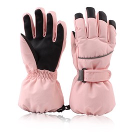JANGANNSA Waterproof Children Ski Gloves Breathable Winter Mitten for Boys Girls Thinsulate Lined Kids Snowboard Glove 4-14Y(Skin Pink,10-14 Years)