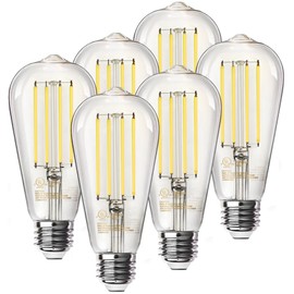 TJOY Edison Light Bulbs, Dimmable Vintage LED Light Bulbs, E26 Medium Base, Warm White 2700K, ST58, 6W, 800LM, 80+ CRI, Antique Decorative LED Filament, Clear Glass, 6 Pack