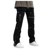 OYOANGLE Men's Drawstring Waist Zipper Hem Pants Y2K Streetwear Studded Hip Hop Pants Black Small