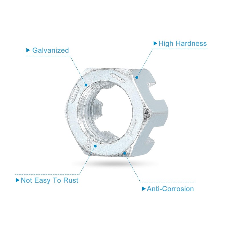 sourcing map 3/4-16 UNF Hexagon Slotted Nut, Grade 6.8 Zinc-Plated