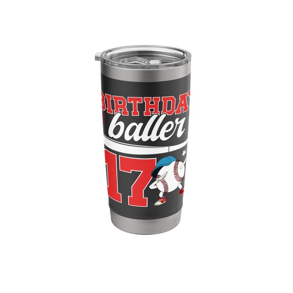 17th Baseball Birthday Seventeen Year Old Baseball Player Stainless Steel