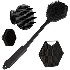 Cepillo de ducha de silicona suave - cepillo para espalda baño, cepillo de silicona para cuerpo, cepillo para lavar el pelo y ccepillo de mano para limpieza, espumante (black)