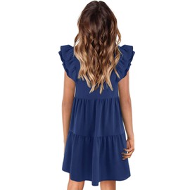 Zwurew Babydoll Dress for Women V Neck Cute Ruffle Sleeve Navy Blue Womens Summer Dresses 2025 Mini Dress Sundress